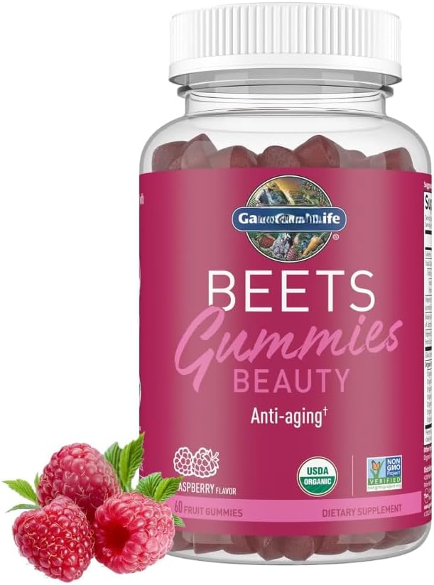 Garden’s Life Organic Beet Root Beauty Gummies – Raspberry Flavour – 500mg Beet Concentrate & 10mg Bamboo Silica – Supports Healthy Hair, Skin & Nails – 60 Vegan Gummies