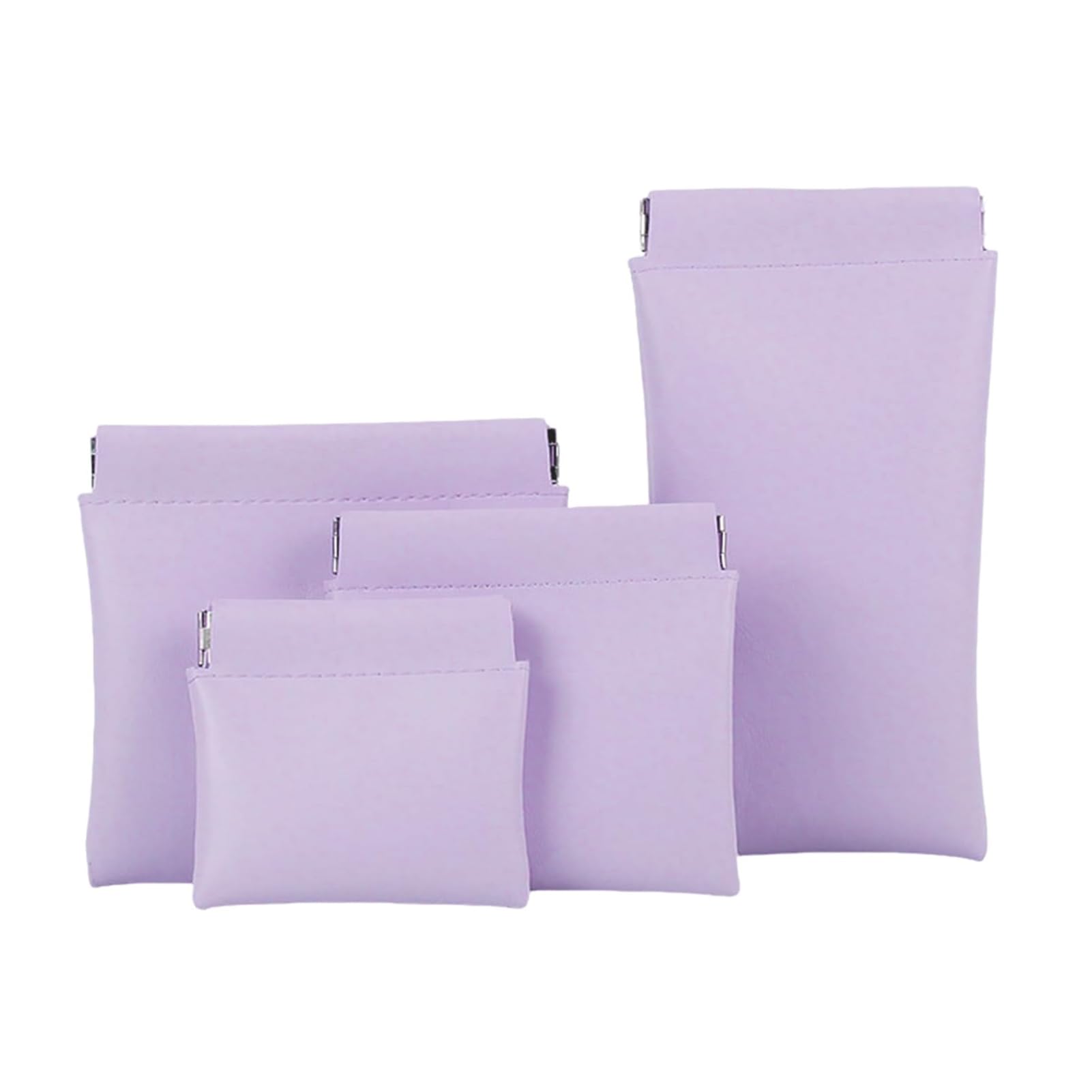 AJOJO 4 Pcs Lambskin Pocket Cosmetic Bags, 4 Size Waterproof Portable No Zipper Self-Closing Cute Small Makeup Pouch for Women, Pu Leather Bag for