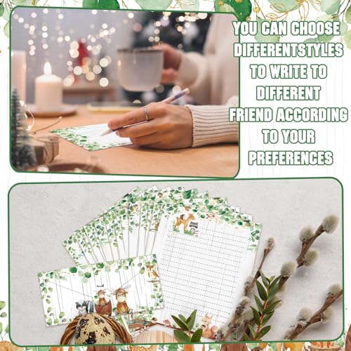 Image of TaoBary 160 Pcs Stationery Paper Set 50 Double Sided Stationery Papers with 50 Matching Envelopes and 60 Round Dot Sticker, 10 Design(Woodland Animal,8.5 x 11 Inch)