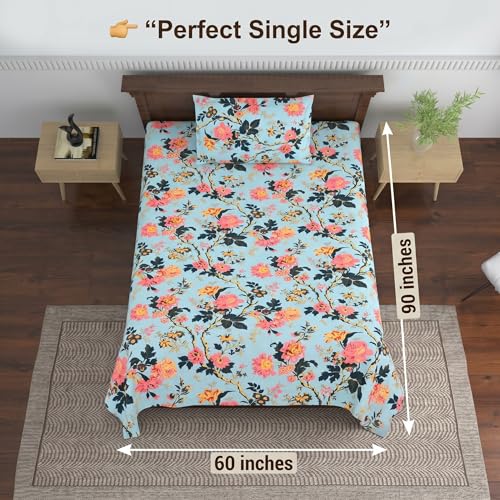 Image of Mafatlal Saanjh 144 TC Single Size Cotton Bedspread 90x60 Inch | Premium Woven Fabric | Decorative Printed Top Layer | Home Linen Essential | Everyday use | Pillowcase Included | Fair Aqua