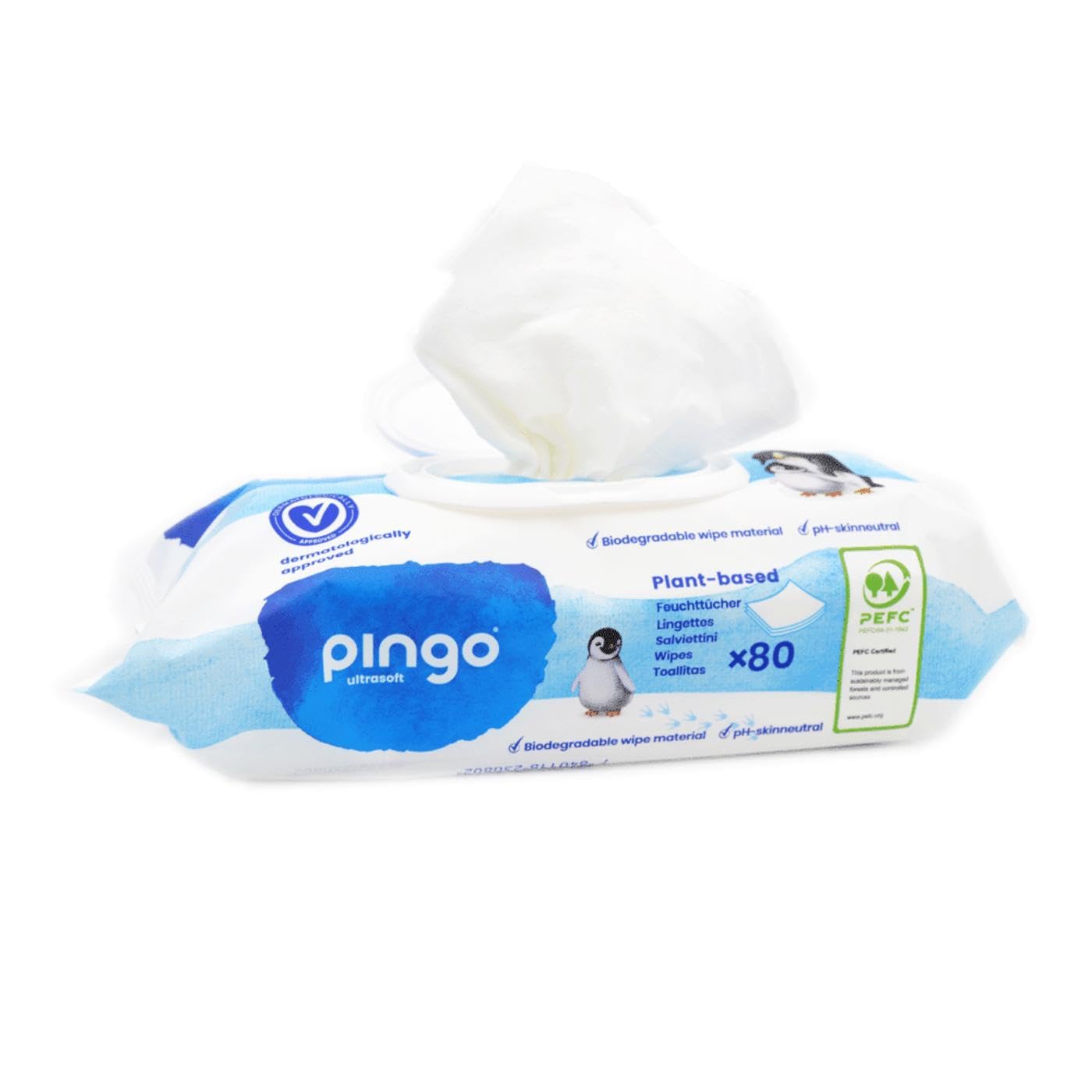 Pack 12 x Toallitas húmedas 100% biodegradables Pingo 80 uds