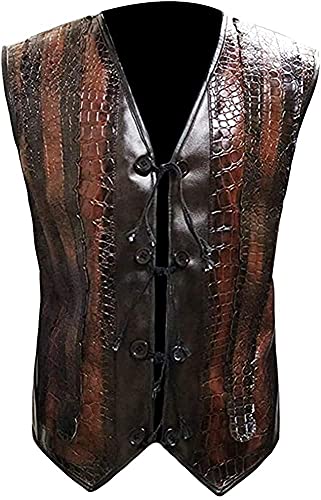 Mens Dundee Vest crocodile style Brown Faux Leather Vest (XL)