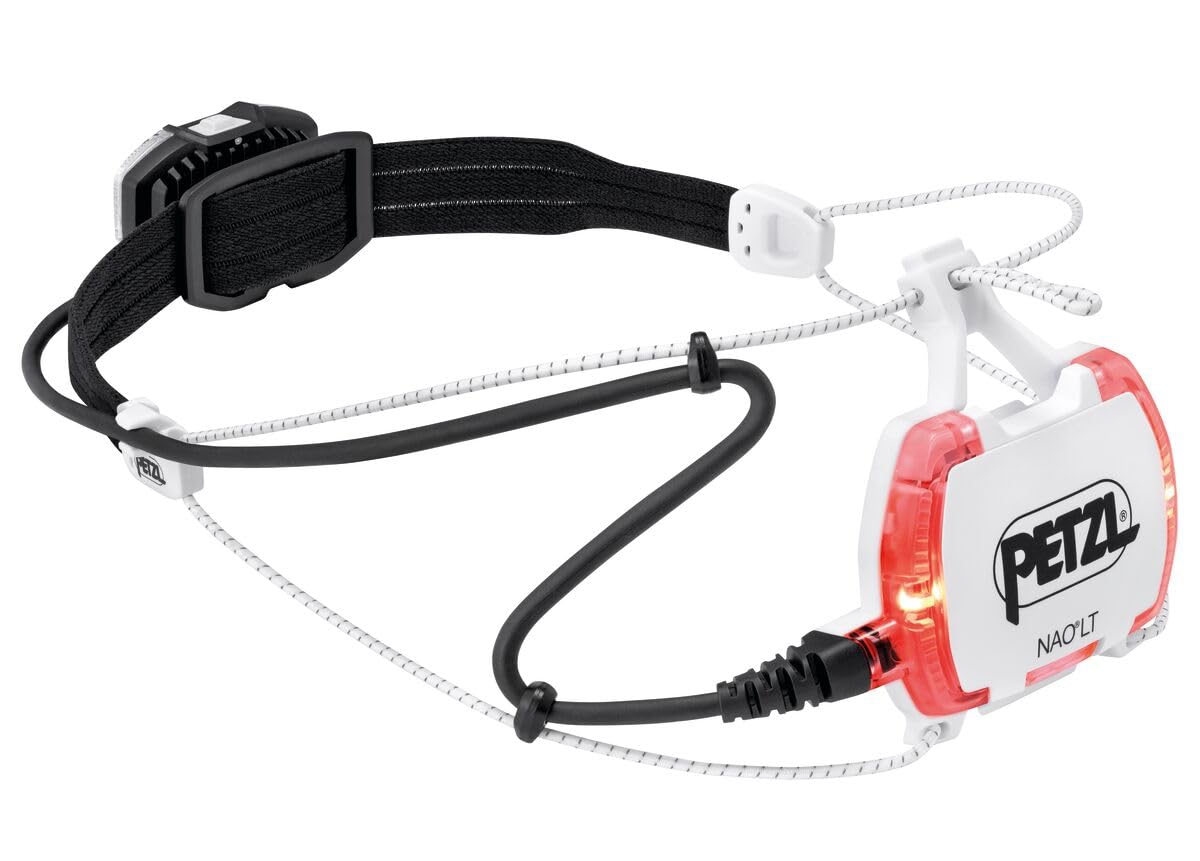 PETZL NAO LT Stirnlampe - Leichte & Wiederaufladbare 600 Lumen Laufstirnlampe - Schwarz/Weiß