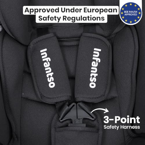 Image of Infantso (4-in-1) Baby Carry Cot (ECE R44 /04 Certified), Car Seat, Feeding Chair & Rocker for Infant Babies of 0 to 15 Months | Adjustable Handle, Canopy, Washable Cover | Baby Car Seat with 3-Point Safety Harness - Upto 13 Kgs (Black)