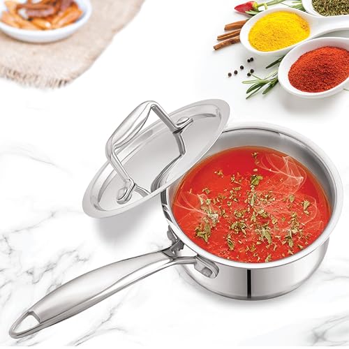 Cello Tri-Ply 14 cm Stainless Steel Cookware Sauce Pan with Lid 1 LTR | Tri-Ply Bottom Sauce Pan with SS Lid | Induction and Gas Stove Friendly |... - Image 2
