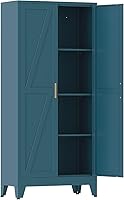 COFAR 61" Tall Metal Storage Cabinet with Barn Doors, 3 Adjustable Shelves, Farmhouse Peacock Blue Pantry for Kitchen Garage