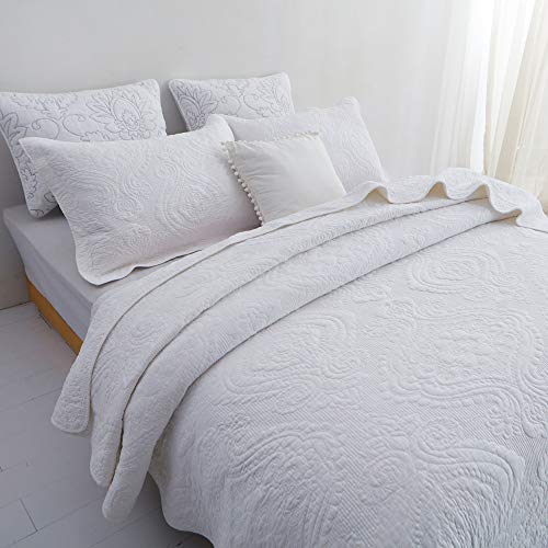 Hoplee Embroidered Standard Pillow Case White Pillow Shams Set Of 2 Standard Size Decorative Pillow Cases(White Cotton, 20"X26") #TOP6