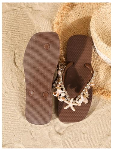 GORGLITTER Women's Rhinestone Flip Flops Shell Summer Sandals Open Toe Thong Beach Sandals2