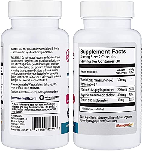 Just Thrive: Vitamin K2-7 - Bone And Heart Health Supplement With Magnesium, Zinc And Menaquinone-7-30-Day Supply - 320 Mcg With Ultra Absorption - Support Teeth, Circulation, Brain And Nerve Health #TOP1