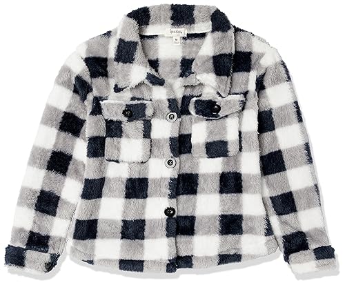 Speechless Girls' Checkered Sherpa Button Down Sweater