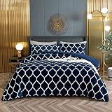 BESTCHIC Navy Blue Comforter Set Queen Size 3 Pieces, Sherpa Fleece Reversible Queen Comforter Set,