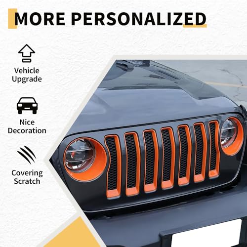 Image of MAXDOM Grille Inserts Headlight Covers Set Fits for Jeep (2018-2023) Wrangler JL JLU (Orange, Sport /Sport S)