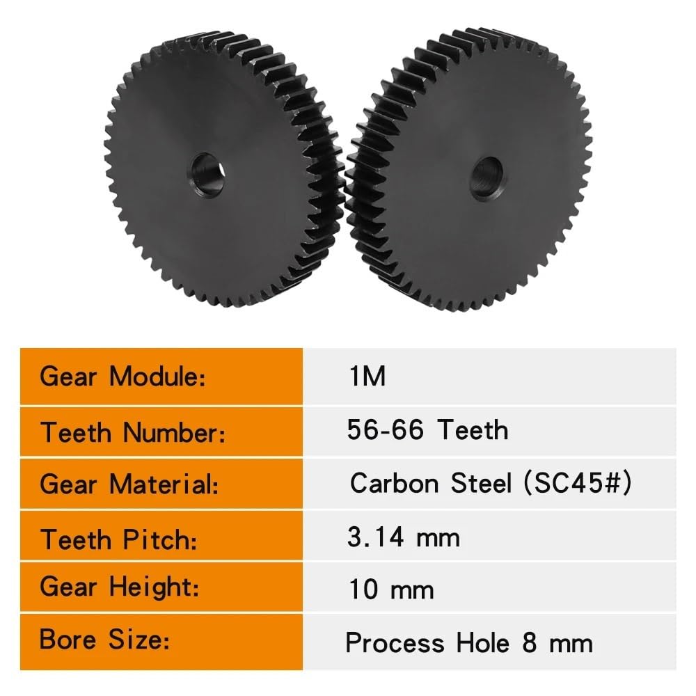 Ritzel 1M-56T/57T/58T/59T/60T/61T/62T/63T/64T/65T/66T SC45# Kohlenstoffstahl, geschwärzt, Zahnteilung 3,14 mm(1M64T (Bore 8 mm))