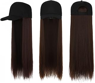 ウィッグ 帽子ウィッグ 一体式 髪付き帽子 野球帽子ウィッグ 毛付き レディース ロング 襟足 ミディアム ショート かつら 可愛い 小顔 日焼け防止 紫外線対 耐熱 通気 日常用 旅行用 帽子2色 髪3色 (黒帽子+ダークブラウン)