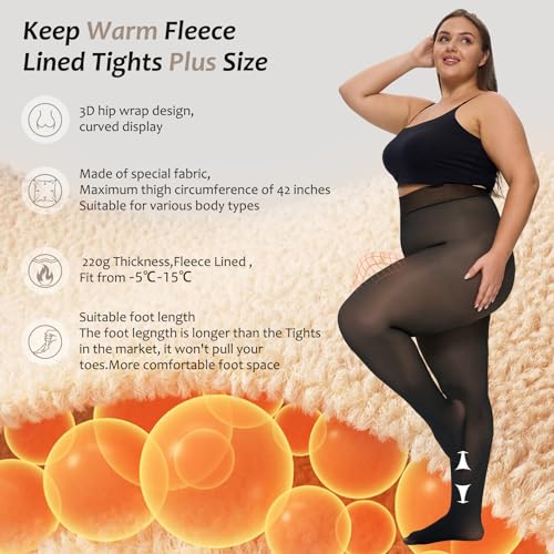 Plus Size Fleece Lined Tights Women,Warm Pantyhose Leggings Women,Fake Translucent Thermal Skin Colored Tights Winter.4