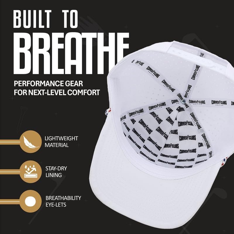 Image of Curves & Clubs Titties Golf Hat - Funny Golf Hat, Titties Hat - Funny American Hat - Men's Gifts (Cotton, White-Black)