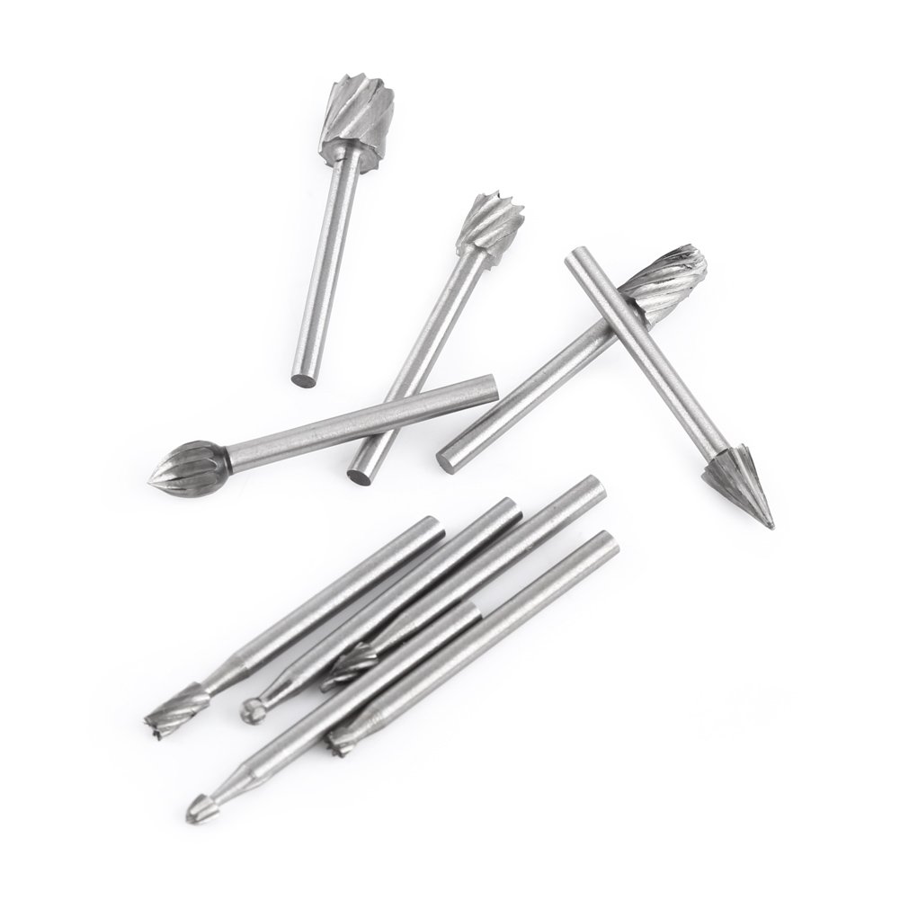 10pcs Juego de Fresas para Metal 1/8", Fresas Rotativo Accesorios de tallado para Bricolage Carpintería Tallado en metal
