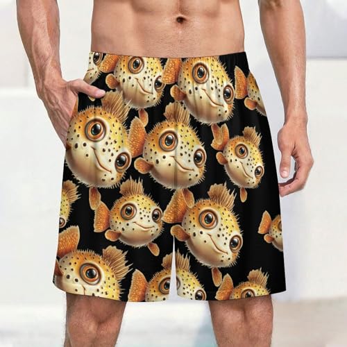 Cute Puffer Fish Soft Short Pajama Bottoms for Men Breathable Cool Bottoms Lounge Sleepwear2
