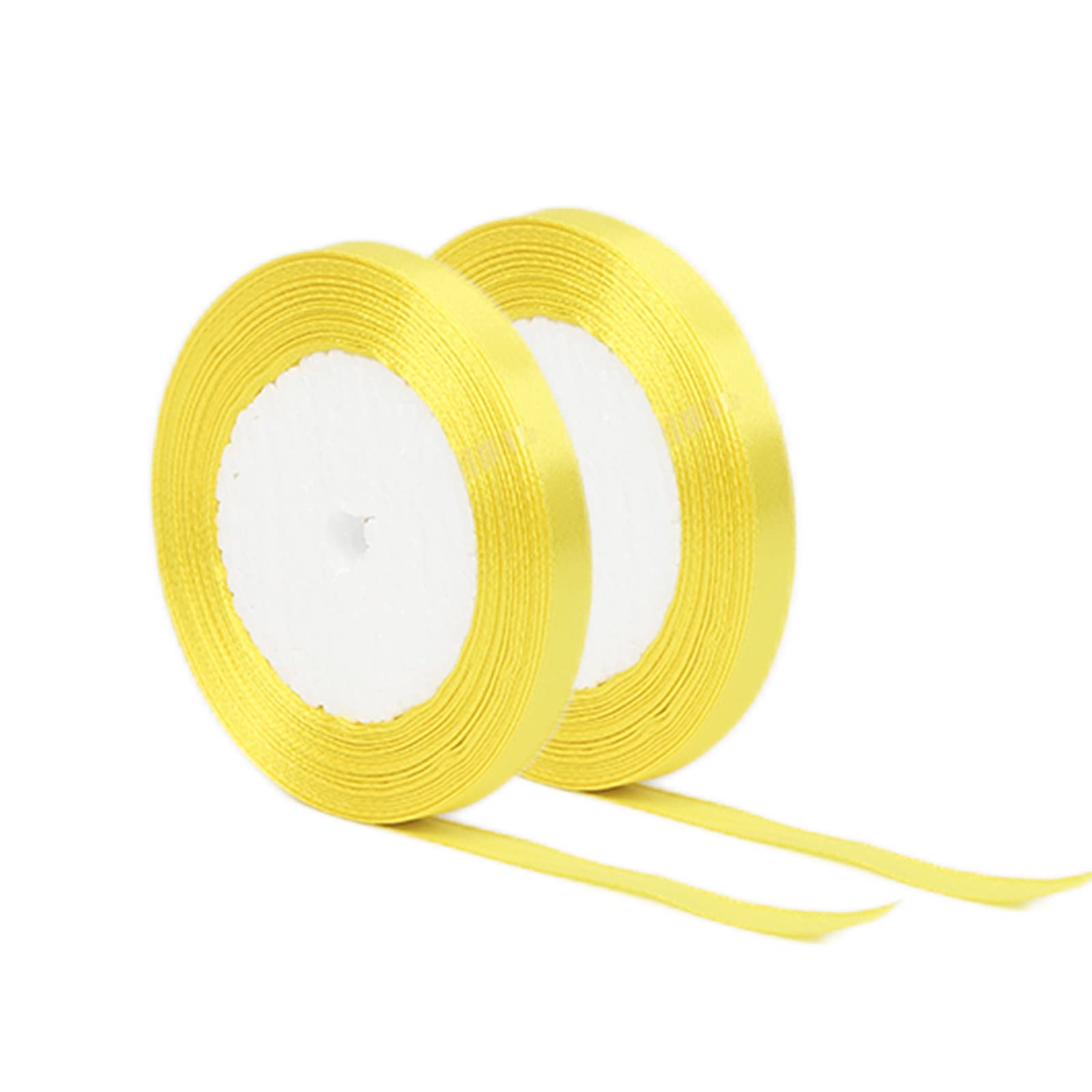 2 Rolls Lemon Yellow Satin Ribbon 10mm for Gift Wrapping 22M, Double Sided Thick Fabric for Crafting, Cake, Hair Bow, Christmas Decoration, Wedding Car