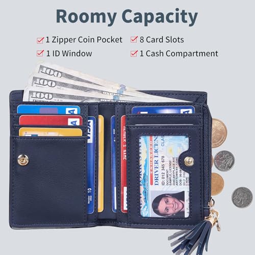 Image of Gostwo Women's Small Slim Wallet with RFID Protection & Keychain for Girls | 8 Card Slots,faux Leather, Tassel Decor, Built-in Keychain, Slim Compact, Snap & Zip Closure, Ideal for Daily & Travel