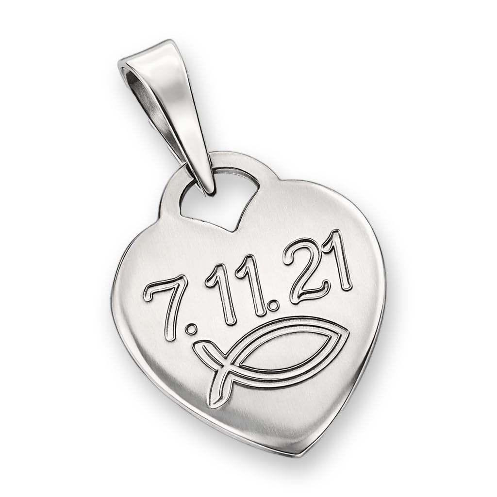 CLEVER SCHMUCK Taufkette mit Gravur 3 Anhänger Herz + Schutzengel + Taufring wählbarer Farbe + Kette Sterling Silber 925 Taufgeschenk für Junge & Mädchen