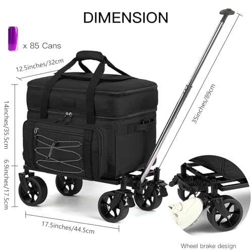Image of Extra Large Wheeled Portable Cooler Bag 85 Cans Double Deck Heavy Duty Rolling Insulated Cooler with All-Terrain Wheels Leakproof Tactical Soft Sided Cooler for Beach Camping Picnic Travel