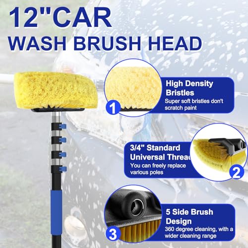 SKGPOLE 18Ft Reach Car Wash Brush with Long Handle, Car Cleaning Brush 12-Inch Soft Bristles, 3-12Foot Aluminium Telescoping Pole for Scratch-Free Cleaning RV, Car, Boats, Truck, Floors, Solar Panels by SKGPOLE - Used condition - Image 4