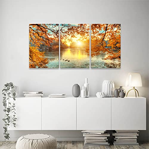 Quadro Para Quarto Paisagem Nascer do Sol Arvore Sala Kit