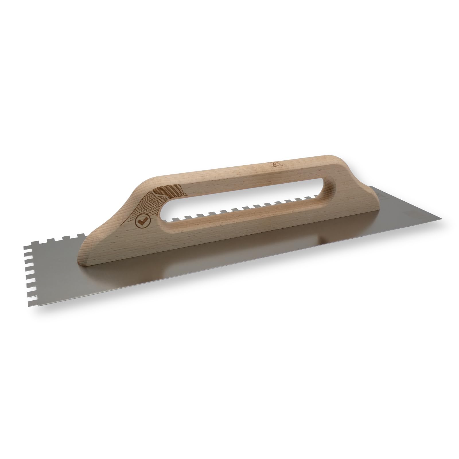 DEWEPRO Schweizer Glättekelle - Glättkelle - Aufziehplatte - Aufziehglätte - Edelstahl 480x130mm -gezahnt 8x8mm - Zahnglättekelle