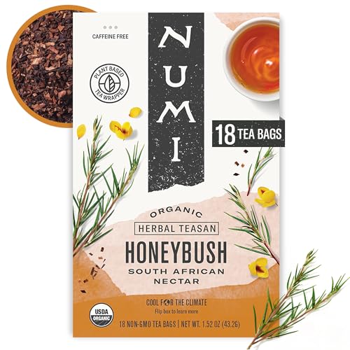 Numi Organic Honeybush Tea, 18 Tea Bags, Sweet South African Herbal Tea, Caffeine Free