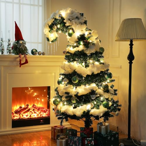 Daifunli 6ft Halloween Christmas Tree - Artificial Crooked Neck Hinged