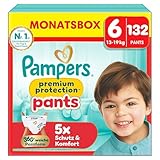 Pampers Premium Protection Pants Gr&ouml;&szlig;e 6, 132 Windeln, 13kg-19kg, mit 360&deg; Passform und weichen Anti-Auslaufb&uuml;ndchen f&uuml;r unseren besten Komfort und Schutz