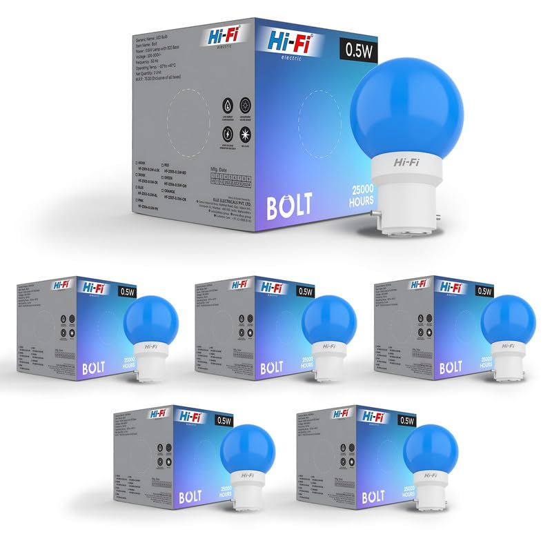 Image of Hi-Fi 0.5W LED Bulb (Blue) B22 Base | Energy Efficient Zero Watt Light | Decorative Night Lamp for Home, pooja room light & Bedroom Zero Blub (Pack of 6)