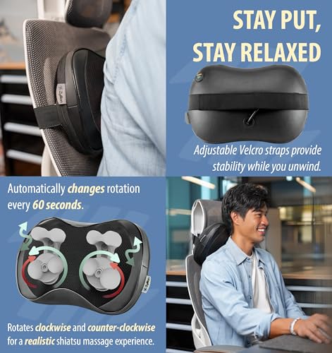 Image of Zyllion Shiatsu Back and Neck Massager with Heat - 3D Electric Kneading Deep Tissue Massage Pillow with 8 Massaging Nodes for Muscle Pain Relief, Black, ZMA-25
