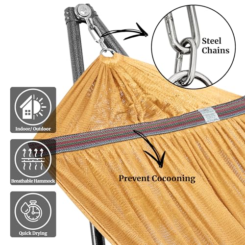 Image of Tranquillo Universal Double Hammock with Stand Included for 2 Persons 600 lbs Capacity Portable Foldable with Case - Indoor, Outdoor, Camping, Yellow