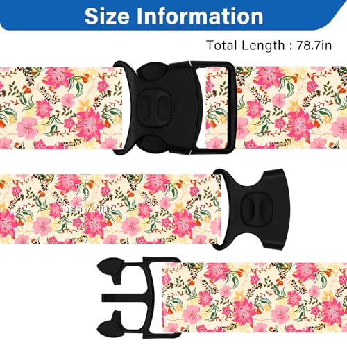 Image of Luggage Straps for Suitcases, Travel Adjustable Belt with Quick Release Buckle, Heavy Duty Nylon Bag Packing Strap, Unique Bright Identifiers Business Travel Accessories (2 Pack) - Pink Flowers