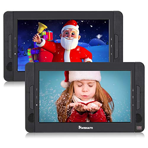 NAVISKAUTO Portable DVD Player for Car with 10.1" Dual Screen, 5-Hour Rechargeable Battery, Supports Seperate Playing or Sync Playback (2 X DVD Player)
