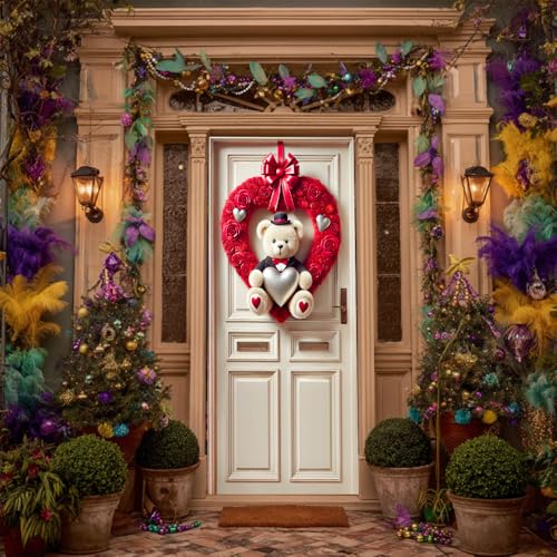 Image of Tuxedo Teddy Bear Red Rose Heart Door Cover 35x70in Love Wedding