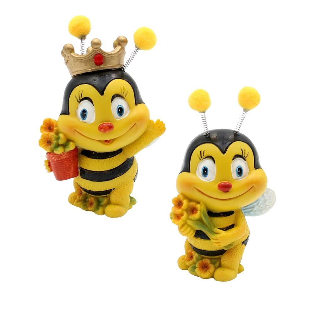 Dekohelden24 Decorative Figures Bee Pair with Flowers, Set of 2, Garden Decoration, Polyresin, Size: L/W/H Approx. 5 x 5 x 9 cm
