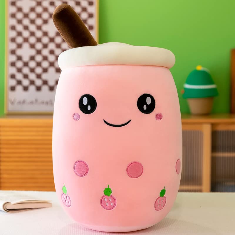DAWRIS Coussin-peluche Bubble Tea, peluche en tissu Boba Tea 25 cm tasse de thé doux peluche douce jouet pour Noël anniversaire (rose clair)