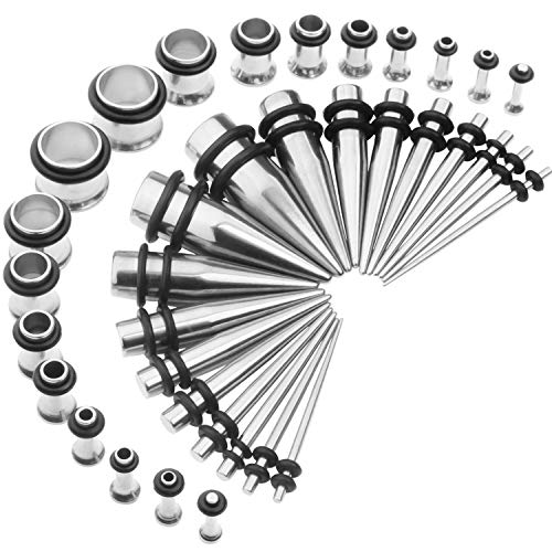 UJStyle Ear Stretching Kit 36 Pcs Stainless Steel Tapers and Tunnels Set Ear Gauges Expander Body Piercing Jewelry 14G-00G(Silver)