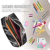 TIECHI Marble Pencil Case for Girls Boys, Black PU Aesthetic Pencil Case Pouch, Travel Pouch Cosmetic Makeup Brush Storage Bag for Exam Office Art School Travel Supplies - Image 3