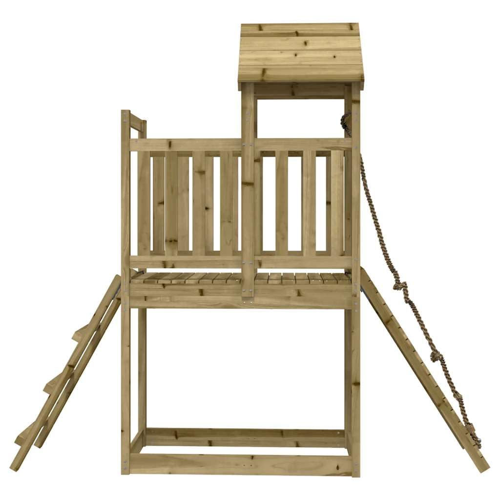 Torre da gioco in legno di pino impregnato a pressione con parete da arrampicata, corda scivolo, sabbiera 229 x 64 x 214 cm, per giardino, cortile, terrazza, movimento e avventura