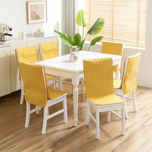 Image of HOMETHREADS Non-Slip Chair Cover-Universal Fit for Kitchen & Dining Chairs-Cushioned Comfort - Stylish Machine Washable Seat Cover-140x40cm (Yellow, Pack of 2)