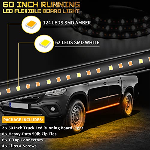 Led Running Board Light For Truck 60” Side Maker Light Amber Led Turn Signal Light White Courtesy Drl Light Truck Led Running Board Light Strip For Truck Car Vehicle Suv (60” 2 Pack) #TOP2