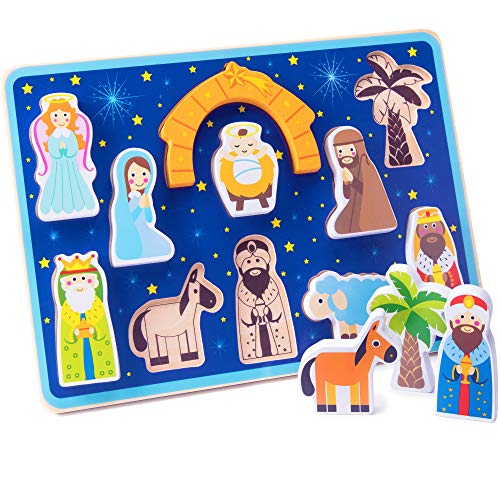 Imagination Generation Nativity Scene Puzzle Board | Wooden Puzzle | Christmas Bible Puzzle | Chunky Puzzle - 11 Pcs #TOP1