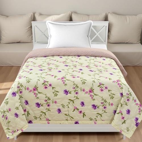 Image of IVAZA Luxury Ultrasonic Punch AC Comforter Blanket - Quilted Microfiber Floral Pattern, Lightweight Breathable All‑Season Blanket for Bedroom, Travel (Singled Bed,228x152 CM) (Soft Ivory)