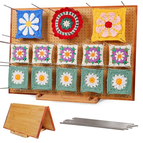 Image of 23 inch Crochet Blocking Board with 35 Pins /Pegs, Granny Square Blocking Boards for Crochet Projects, Wooden Crocheting Accessories Gifts for Crocheters