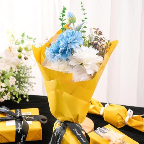 Image of Oasis Frosted Yellow Bouquet Wrapping Roll Premium Korean Style Flower Wrap for Fresh Flowers & Gift Packaging Florist Essential Supplies 60 Micron 25 Meter Long