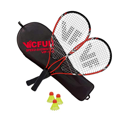 VICFUN Speed-Badminton 100 Set - 2 Raquettes de Badminton, 3 balles et Un Sac de Badminton de première qualité Rouge Cover